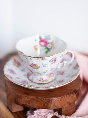 Vintage Hammersley Floral Chintz Teacup and Saucer | Made in England Bone China